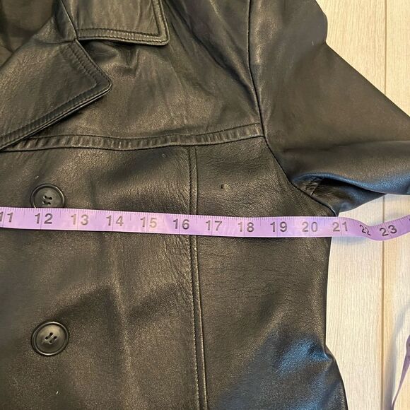 Vintage 90s black leather jacket double breasted - Picture 7 of 9